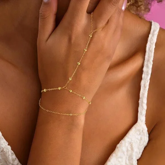 Hand Chain Bracelets for Women - 14K Real Gold Plated Dainty Stackable Paperclip - Picture 7 of 7